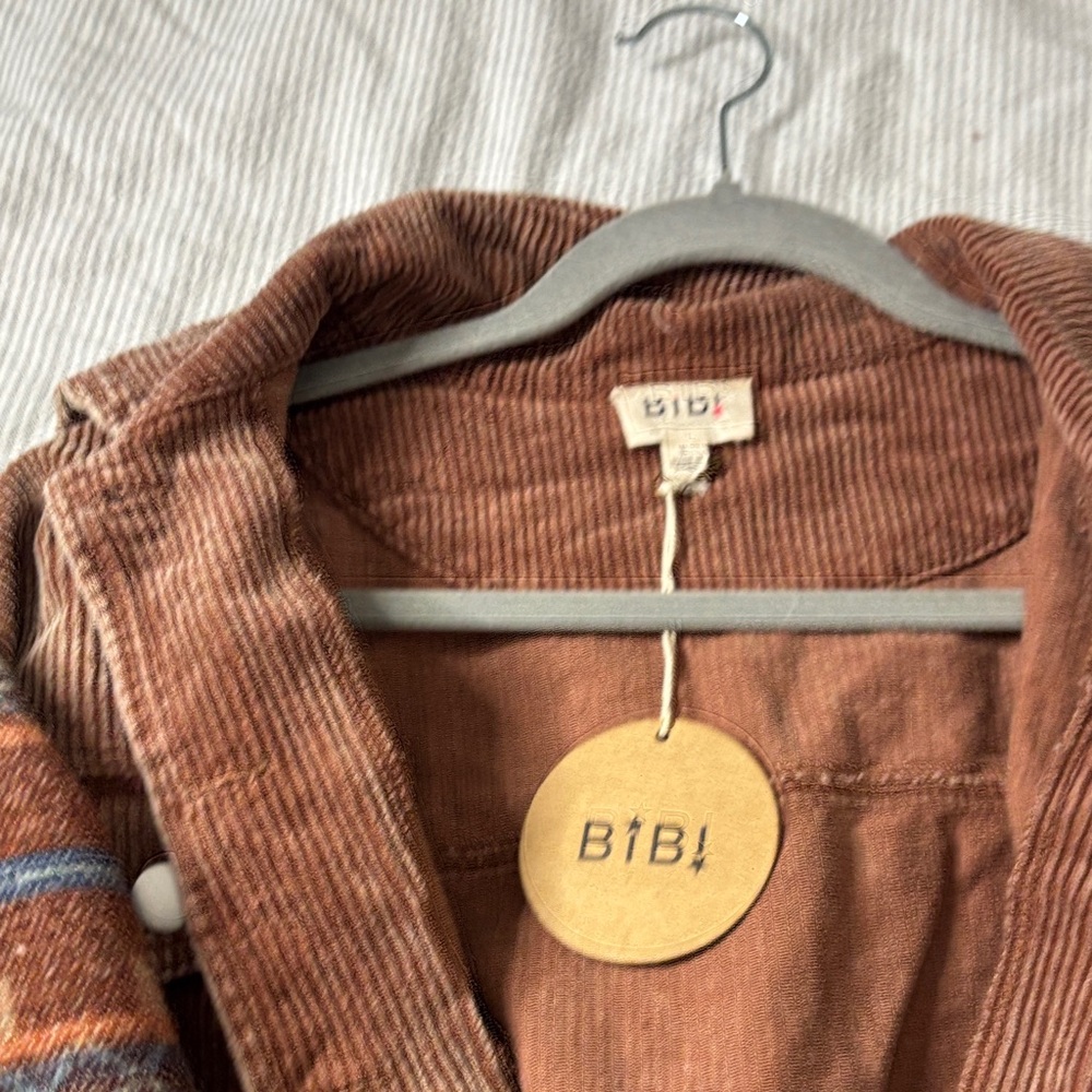 BiBi Brown Corduroy Jacket with Patterned Sleeves - Picture 8 of 8
